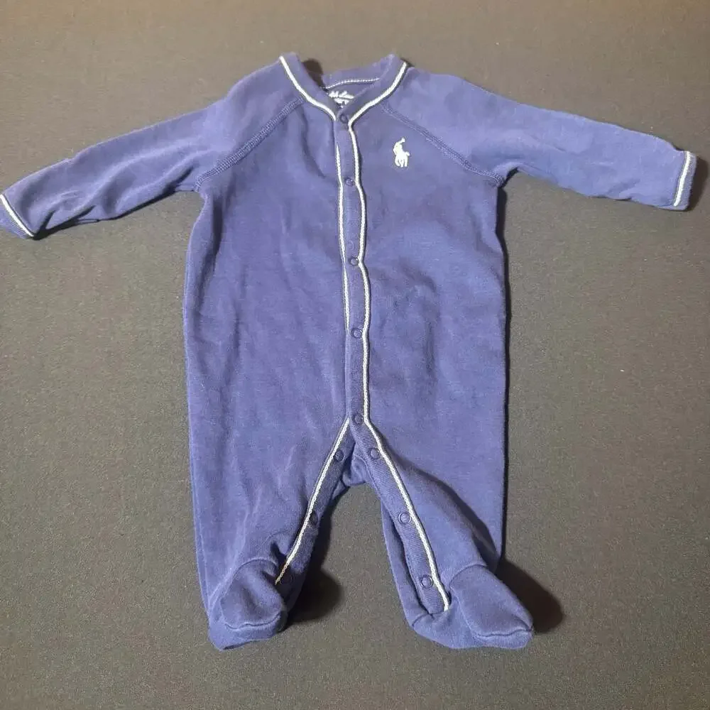 Ralph Lauren Infant Boys Cotton Jersey Footed Coverall in Navy
